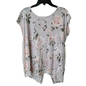 Rachel Ashwell Women’s S Linen Blouse Floral Print Gray Button Back Shabby Chic